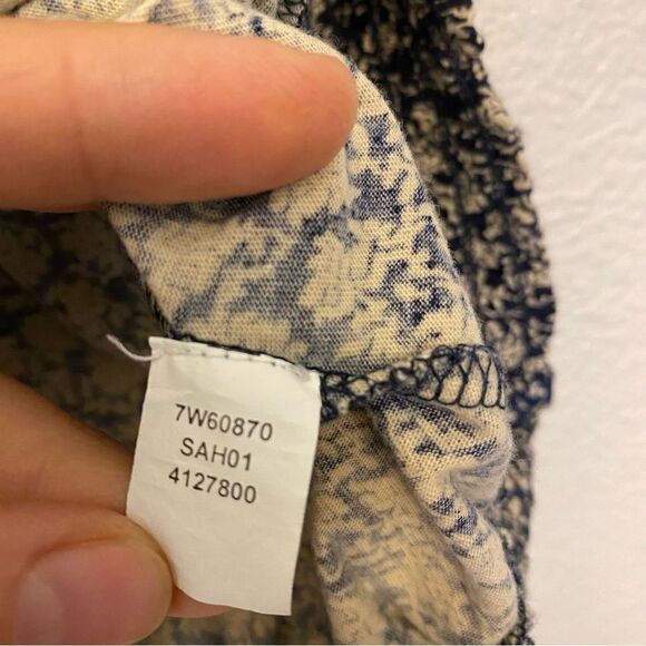 Lucky Brand boho white black print smocked cotton short sleeve blouse top-S - Picture 6 of 9